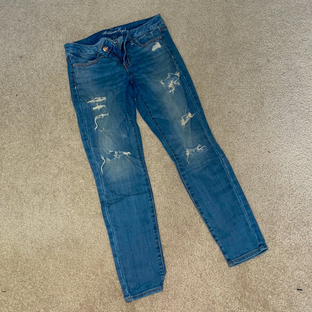 American Eagle Women’s Stretch Jeggings, Size 8, Ripped Jeans, Good Condition!